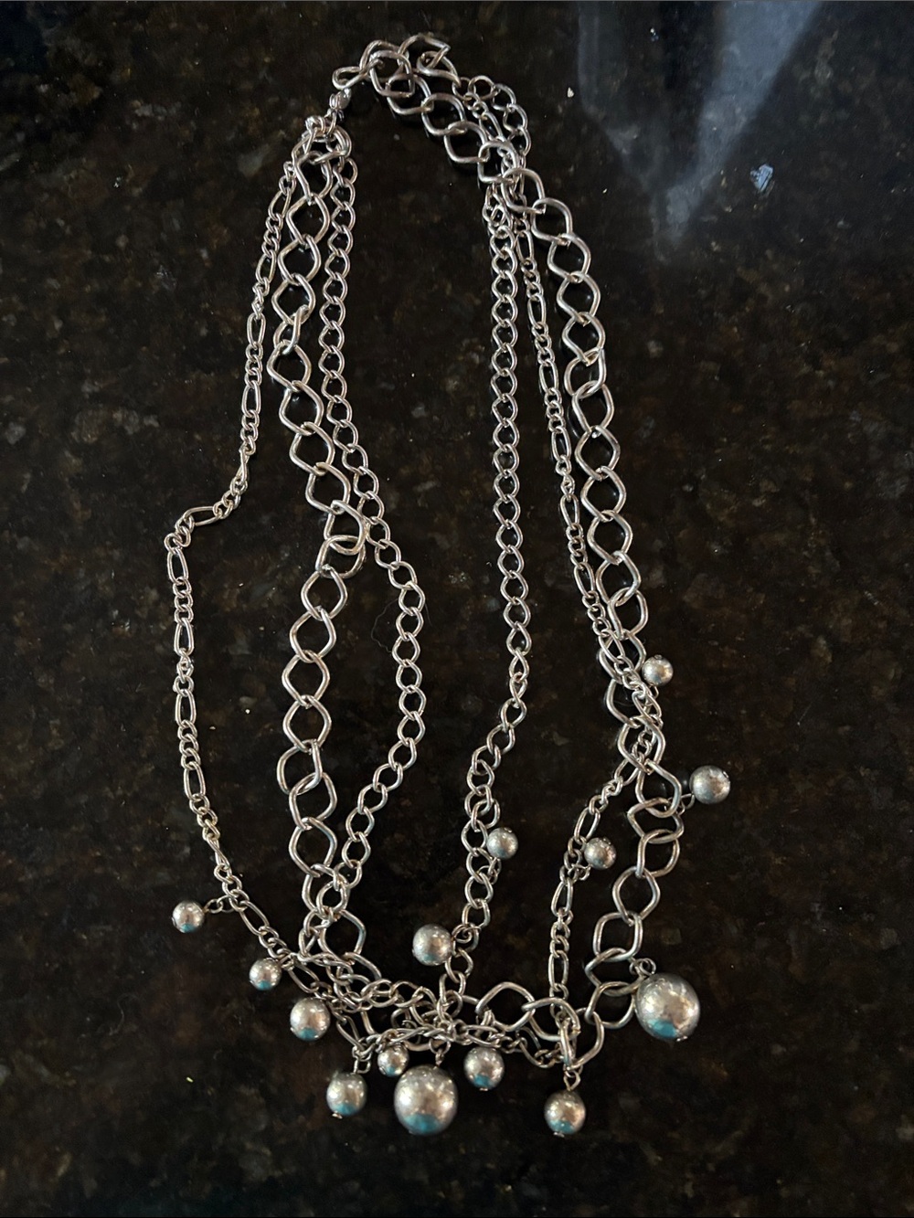 Silver Multi-Chain Beaded Necklace - Women Jewelry